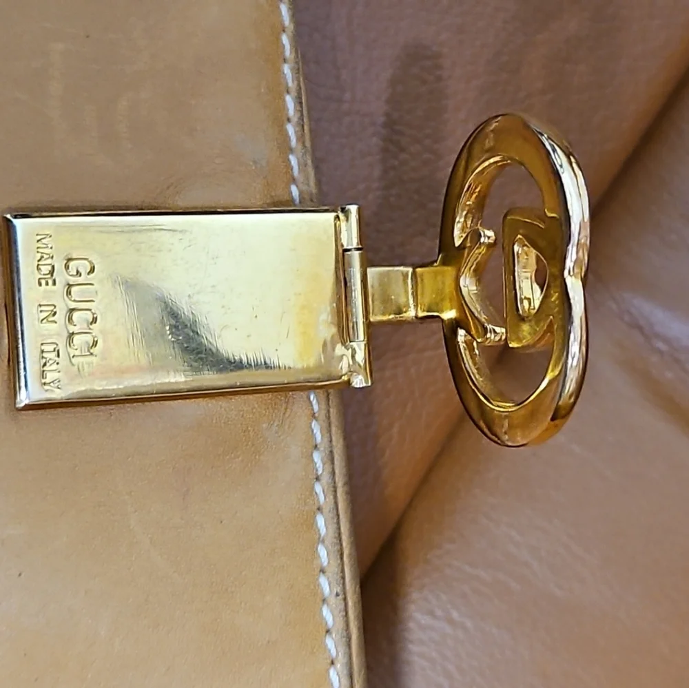 VINTAGE GUCCI 1970s PORTER GOLD GG INTERLOCKING PVC LEATHER WALLET ITALY BROWN - Picture 7 of 12